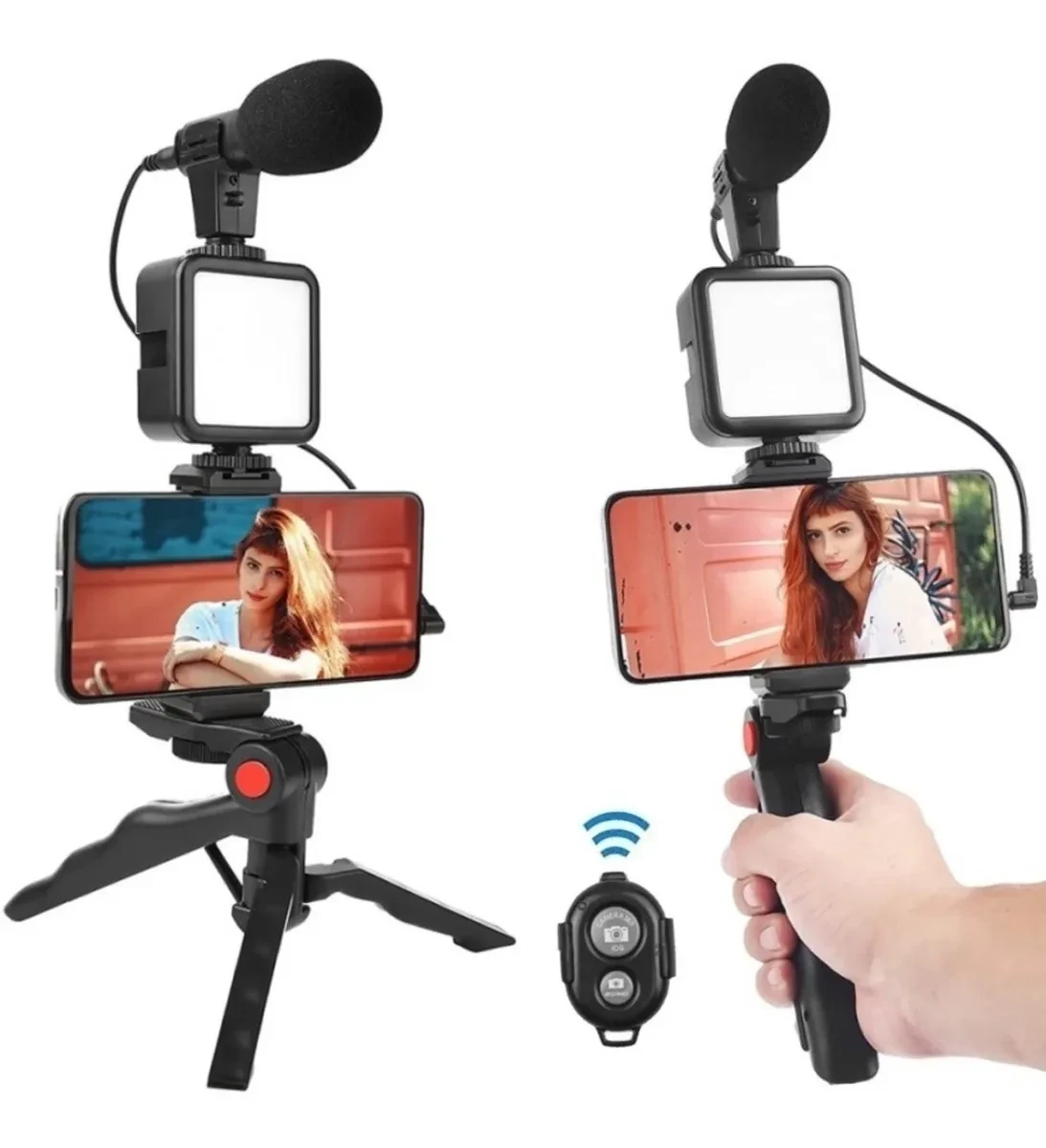 Kit para video y streaming: trípode, luz LED y micrófono - Image 2