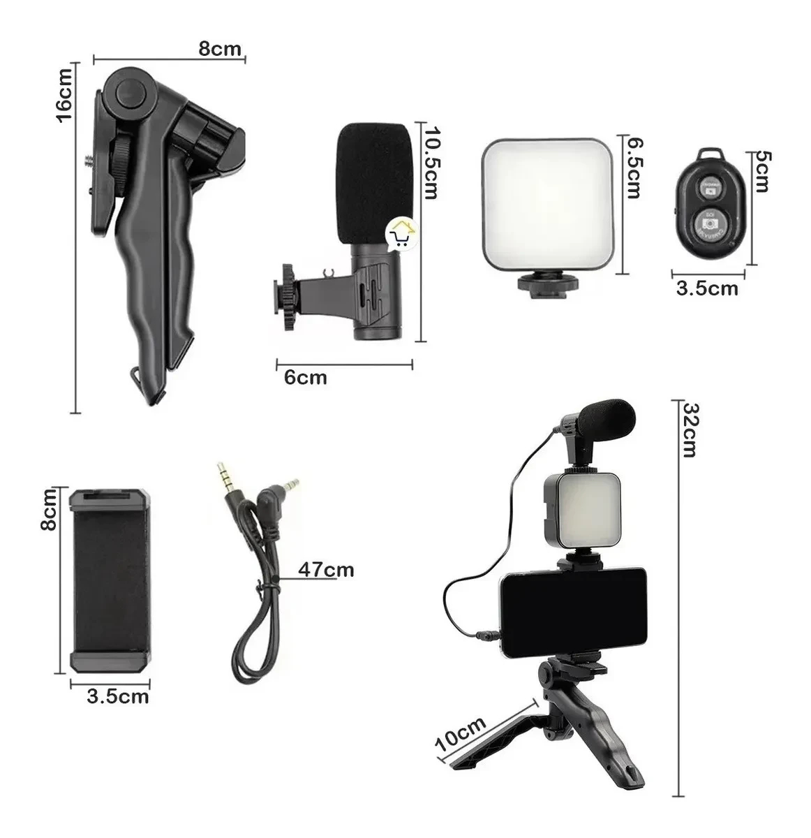 Kit para video y streaming: trípode, luz LED y micrófono - Image 4