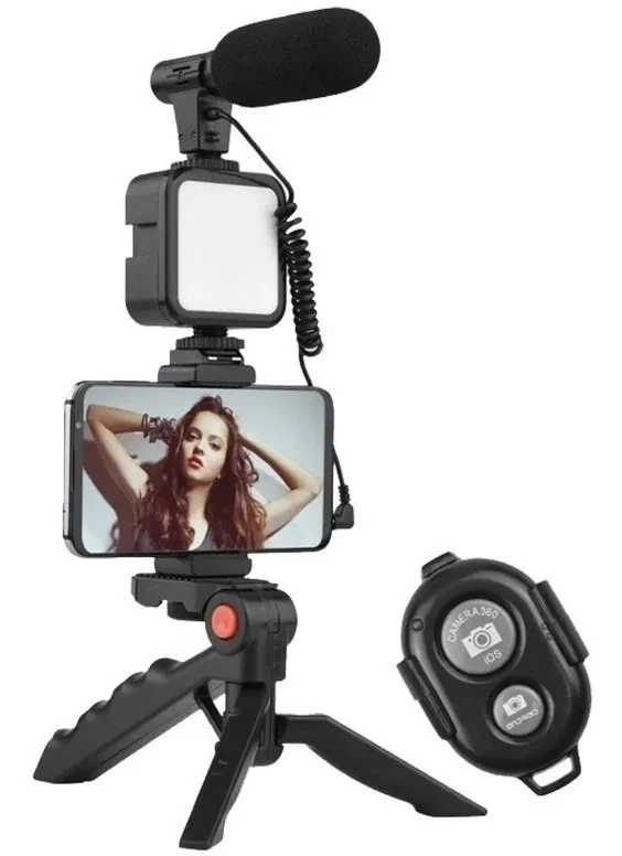 Kit para video y streaming: trípode, luz LED y micrófono - Image 5