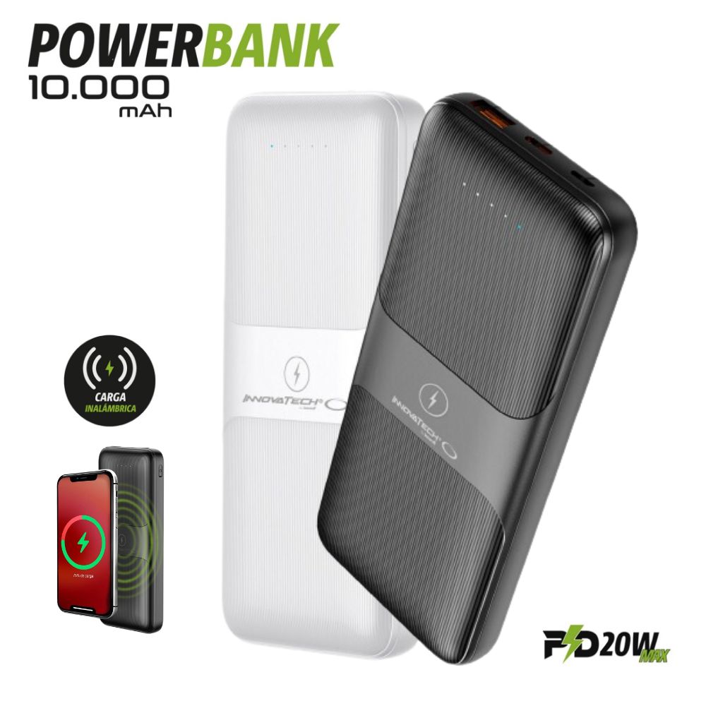 Power bank Innovatech 10.000 mAh de 20 W con carga inalámbrica