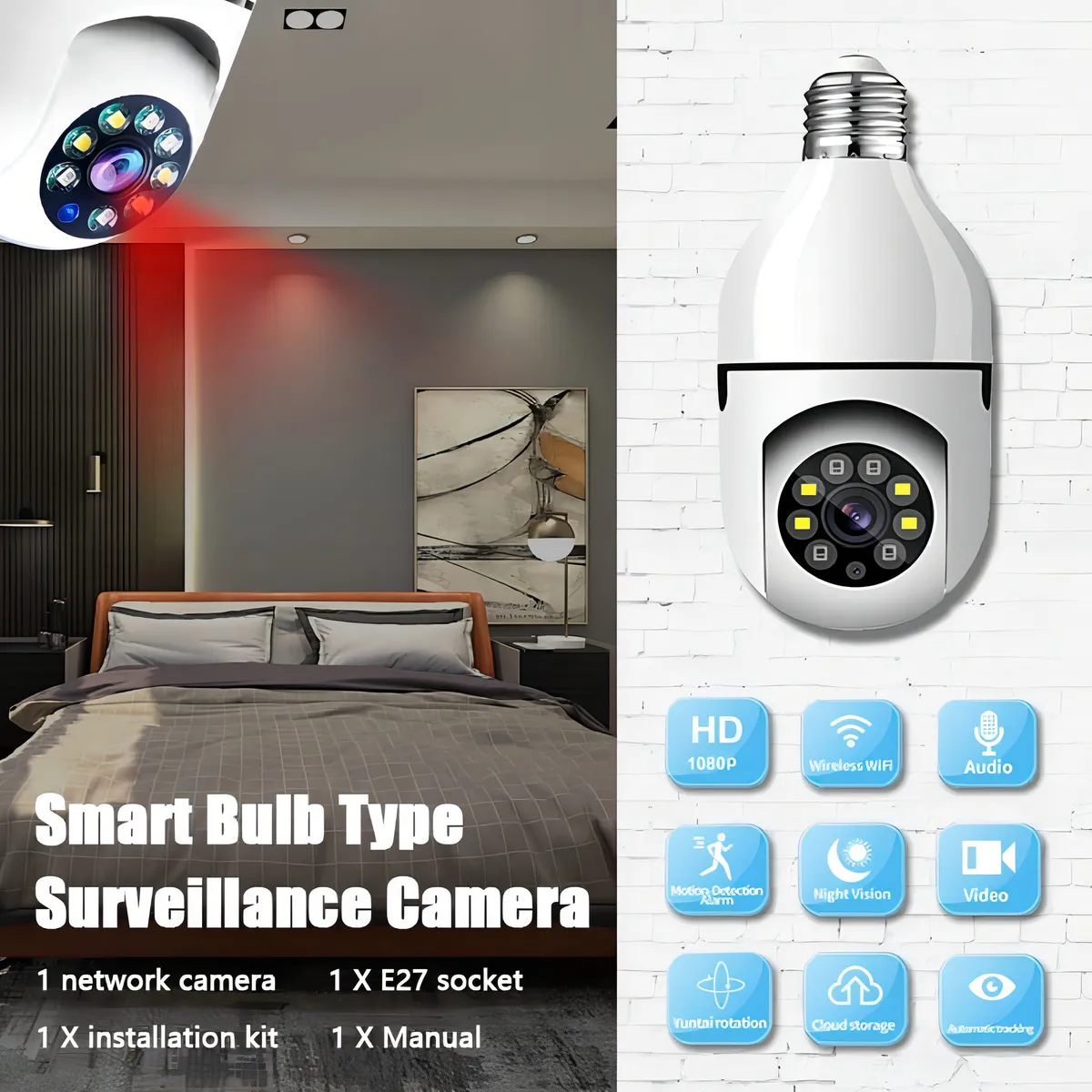 Cámara bombillo Wi-Fi Full HD con visión nocturna a color - Image 2