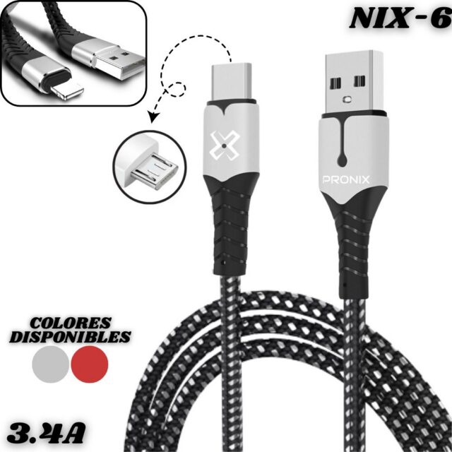 Cable micro USB (V8) trenzado 3,4 A de 1 m (Pronix Nix-6)