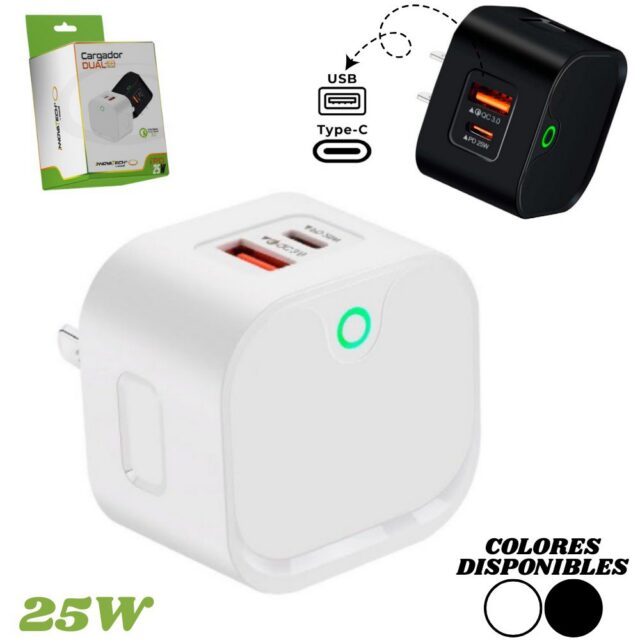 Cargador de pared doble USB-A + USB-C 25 W