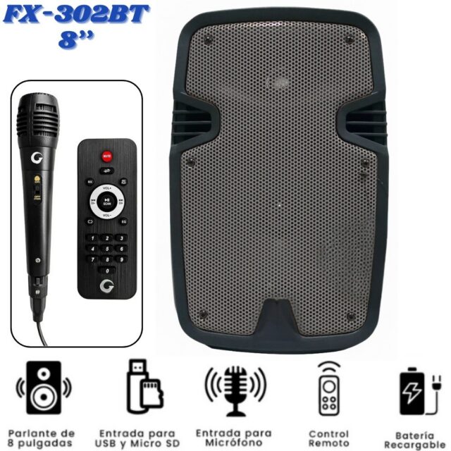 Cabina de sonido Fox Tech FX-302BT de 8" con micrófono
