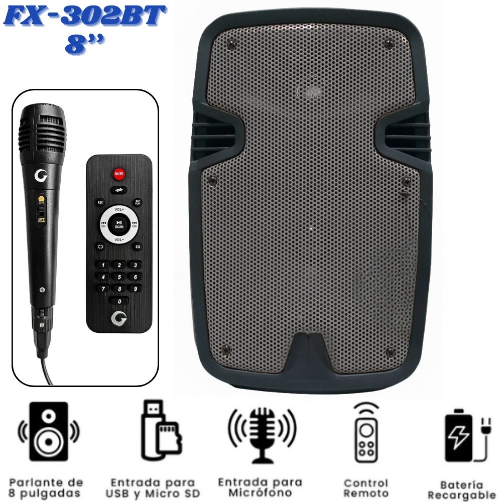 Cabina de sonido Fox Tech FX-302BT de 8" con micrófono - Image 2
